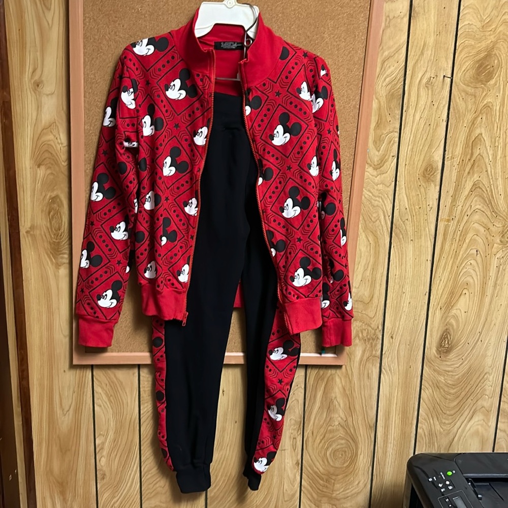 Mickey Mouse red jogging suit. Size small